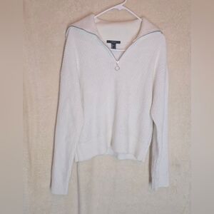 Forever 21 Women's Vintage White Ribbed-Knit Quarter-Zip Sweater Size Small